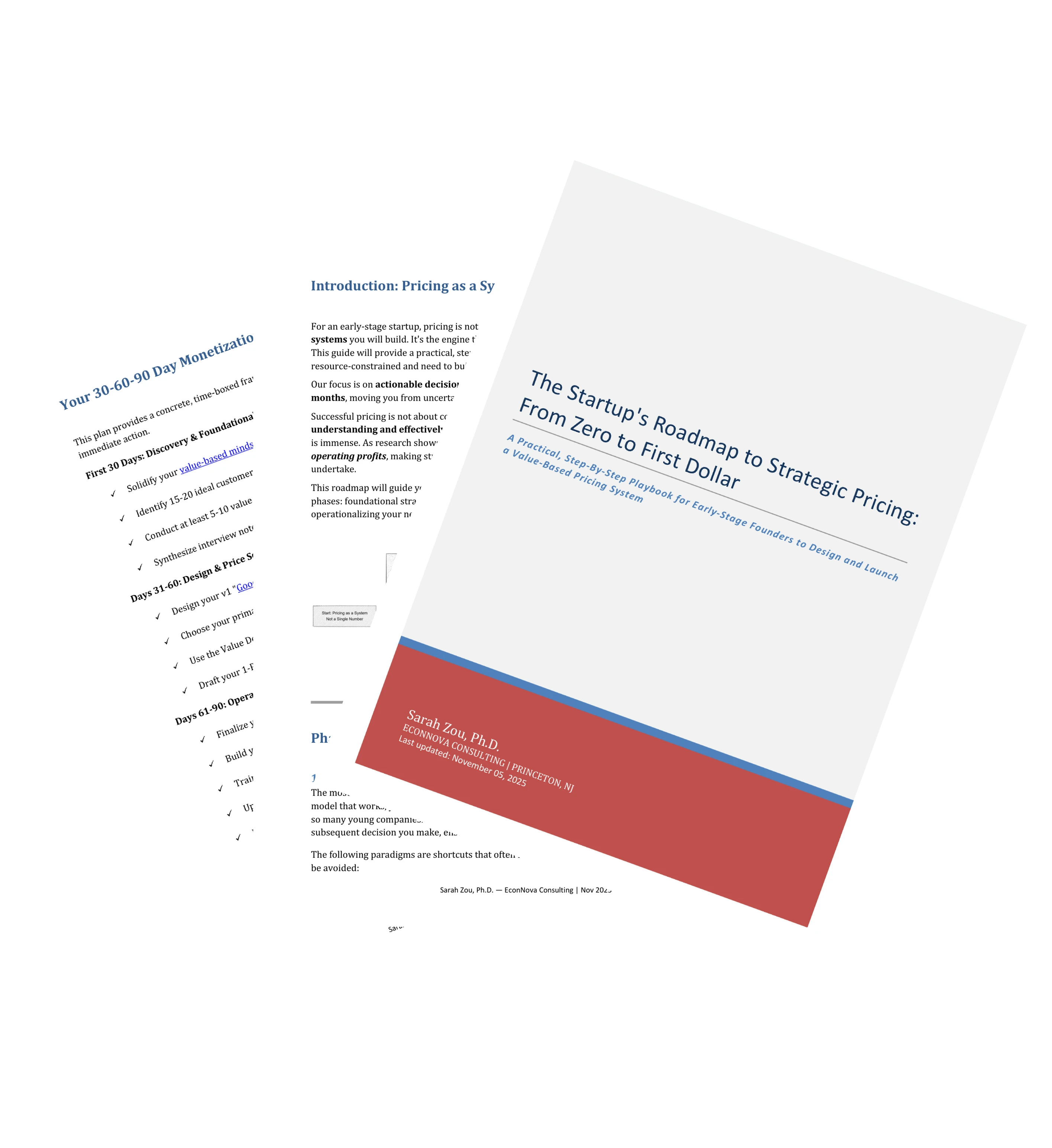 Preview of The Startup Monetization Roadmap - Cover, First Page, and Last Page